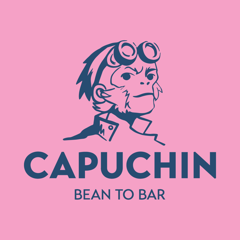 Capuchin Bean to Bar Logo on Pink background