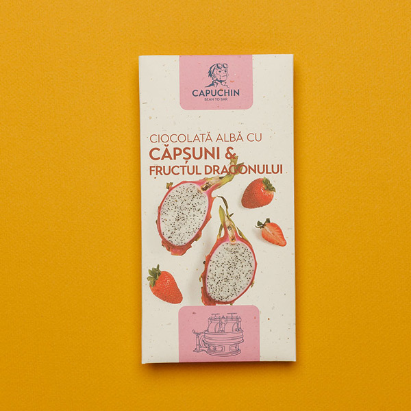 Capuchin die cut chocolate box - White Chocolate with Strawberry & Dragon Fruit